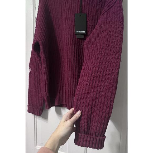 NWT Dsquared2 Ripped Distressed Magenta Wool Sweater Size XS (S-M) Runs BIG - Picture 5 of 13